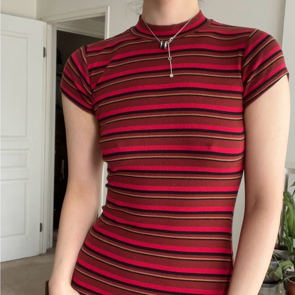 garage red pin-striped red knit mini dress - Picture 2 of 7